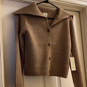 Joie Tan Ribbed Cardigan Sweater